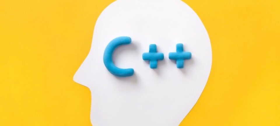 White head silhouette with blue C++ letters on a yellow background.
